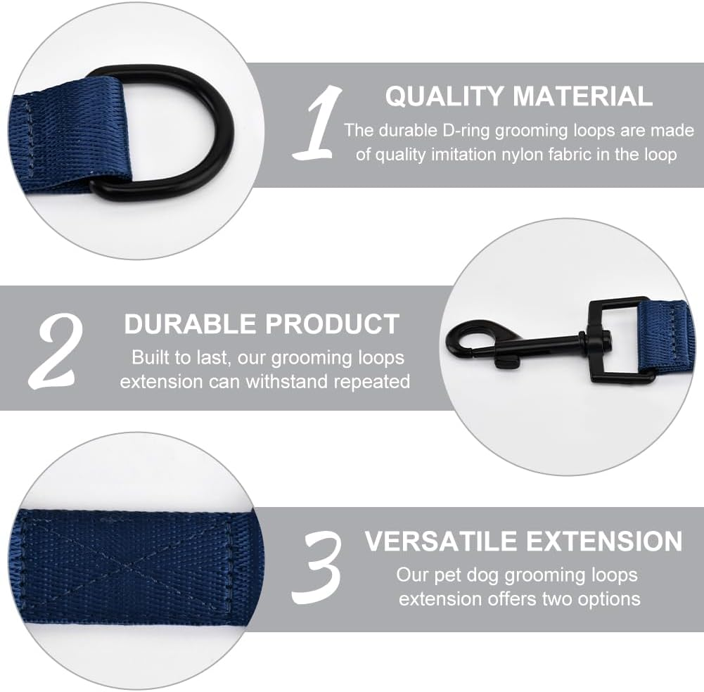 2Pcs Dog Grooming Extension Strap with 4 D-Ring and 6 D-Ring Grooming Loops Adjustable Extender Straps Quick Release Pet Dog Leashes for Grooming(Color:Black Silver) image number 2