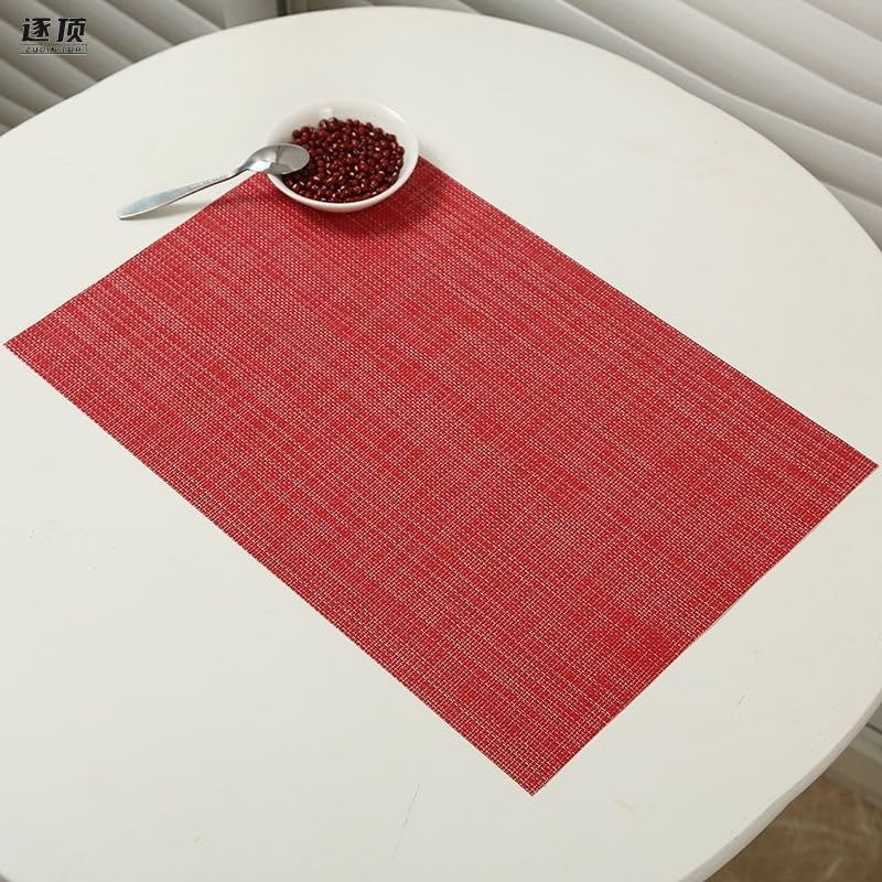 Aoozleny Heat Resistant Placemats Set of 6 &ndash; Waterproof Wipeable Dining Place Mats PVC Woven Coaster Anti-Mildew Placemat Western Placemat Insulated Table Mat (Red) image number 4