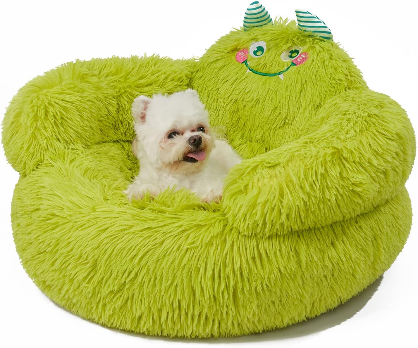 Jiupety Calming Donut Pet Bed, Plush Anti-Anxiety Dog & Cat Bed for Small Pets, Soft Indoor Cuddler Bed with Non-Slip Bottom, Medium (24"X24"X14"), Green image number 3