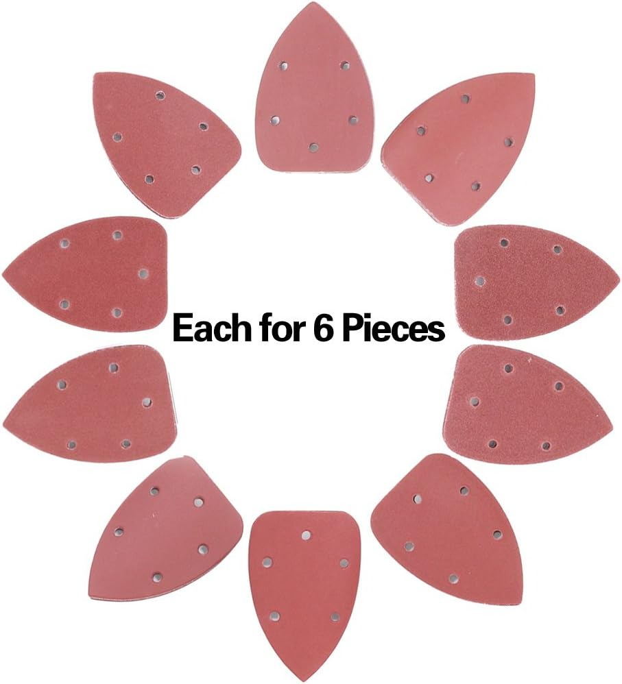 Swpeet 60 Pcs Mouse Detail Sander 10 Sizes Sanding Discs Sandpaper Hook and Loop Pads for Mouse Sander Grits Sanding Sheets 10 Sizes - 40/60 / 80/100 / 120/180 / 240/320 / 400/800 Grits
