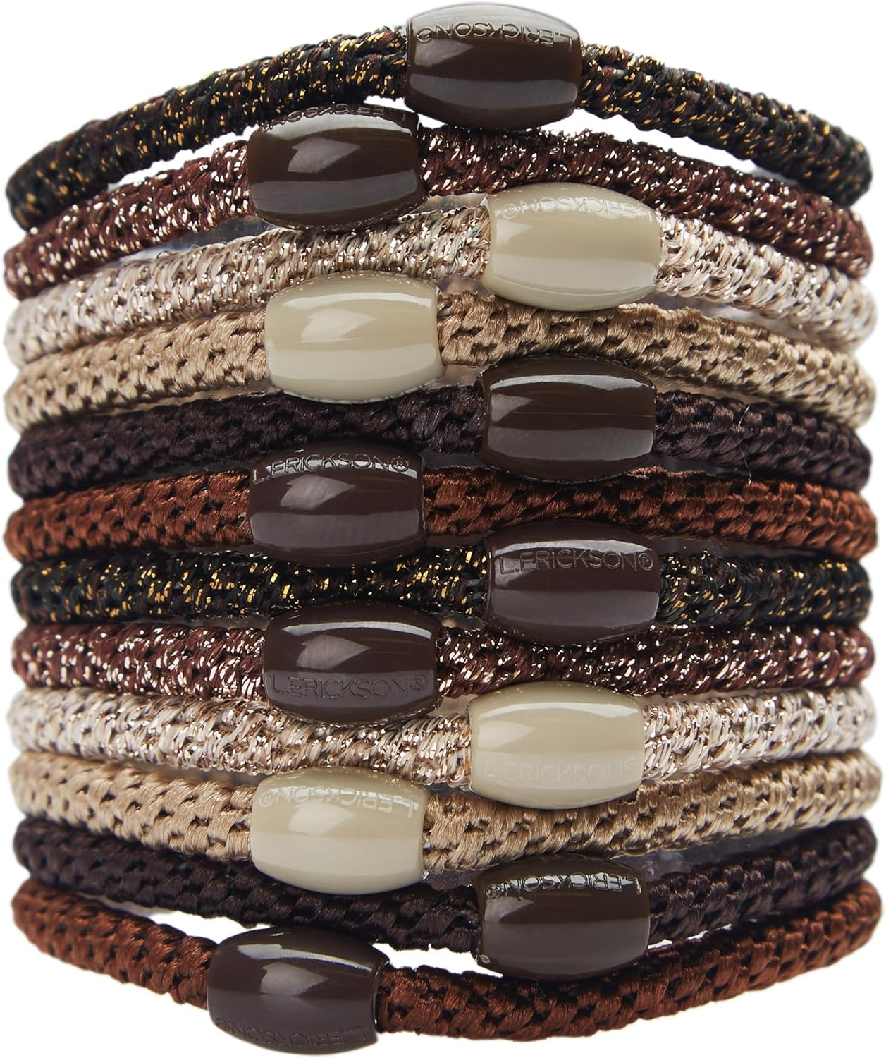 Brown Hair Ties for Thin Hair, Narrow Grab & Go Ponytail Holders, 12 Pack, Mocha, Thin No-Crease Bands with Strong Hold, Damage-Free Design, Cozy Everyday Neutral Blend | L. Erickson image number 1
