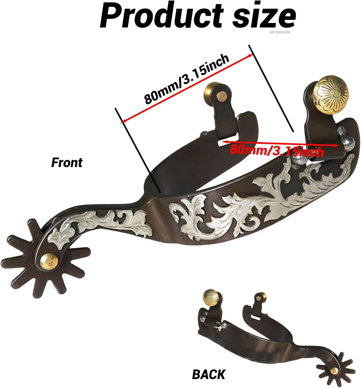 MP2MINGPIN Men&rsquo;S Western Spurs, Durable Low Carbon Steel with White Copper Inlay,Easy to Match Spurs for Cowboy Boots image number 3