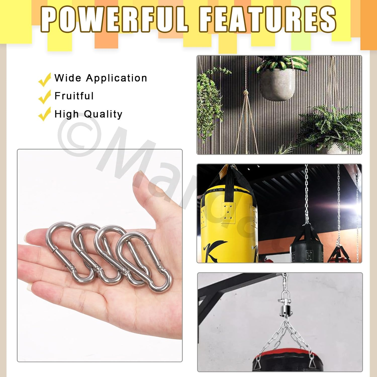 Mardatt 8Pcs 304 Stainless Steel Pad Eye Plate U Hooks Snap Hook, Marine Hardware Staple Hook Loop with Screws Stainless Steel Snap Hook Swivel Hooks Wall-Mounted for Outdoor Indoor Activity