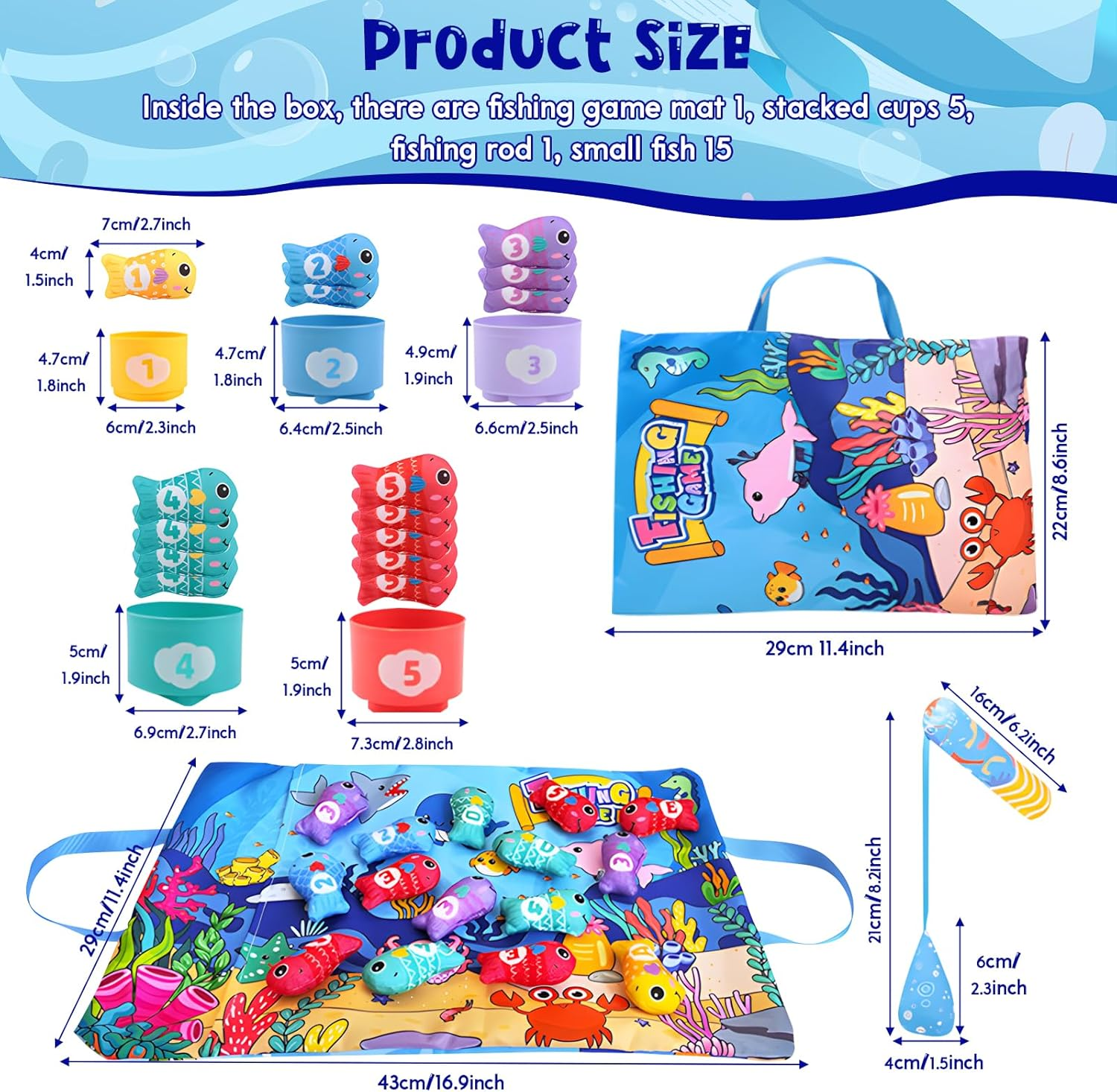 Montessori Toys for 1 Year Old,1-3 Year Old Boys Girls Gifts,Baby Toys 6-18 Months Cloth Fishing Game with Baby Stacking Cups,Number Counting,Color Sorting,Graphic Cognition,Mind Expansion image number 6