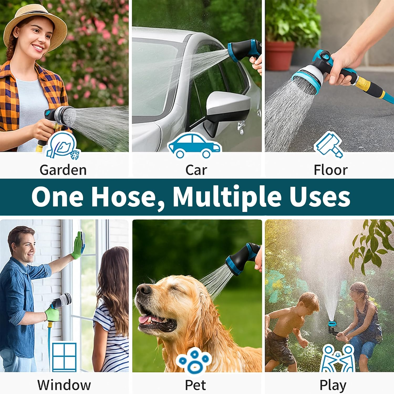 Expandable Garden Hose with 10-Pattern Spray Nozzle & Foam Bottle, Kink-Free Flexible Water Hose, Retractable Water Hose High Pressure with Holder & Quick Connector for Car Wash & Lawn Watering image number 1