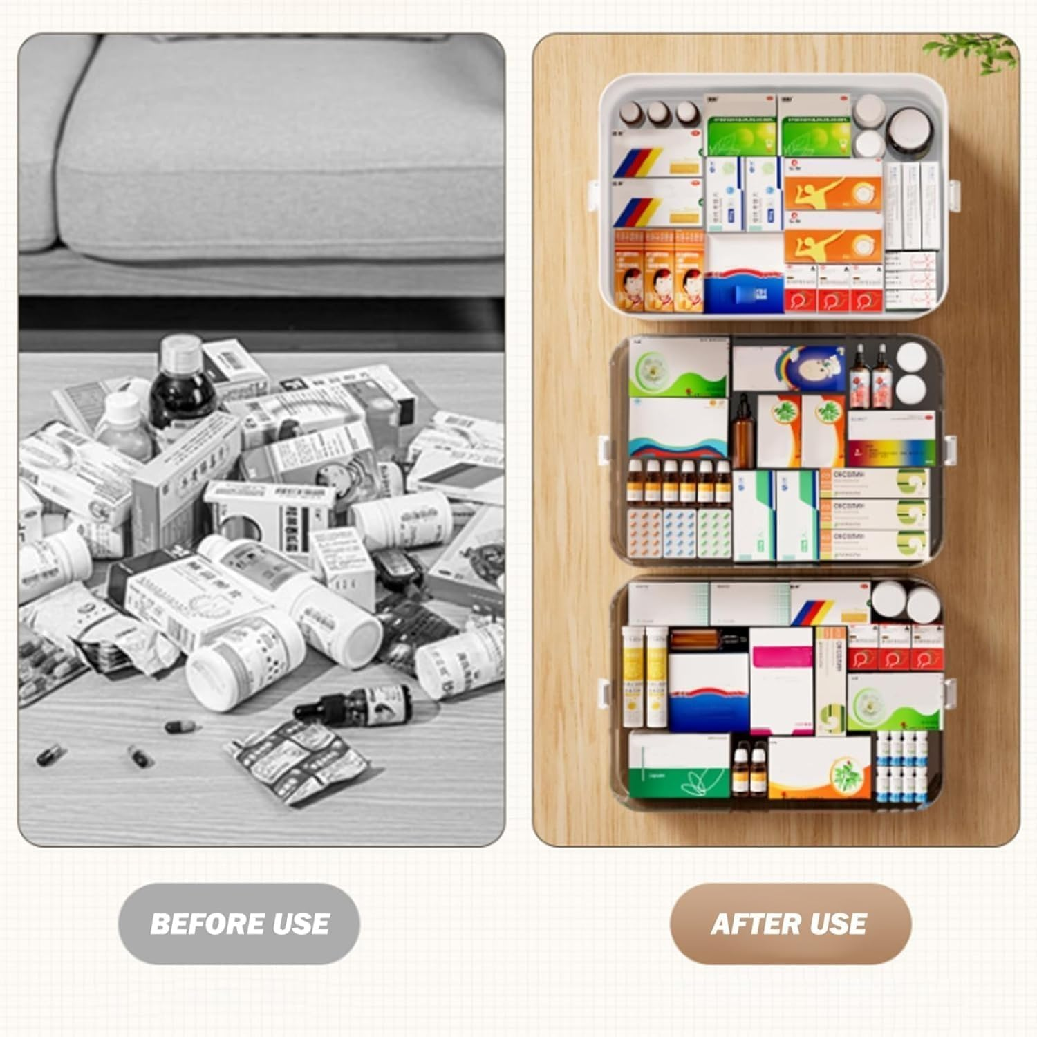 3-Tier Medicine Storage Box, Portable Medicine Cabinet, Portable First Aid Kit Container, Multipurpose Plastic Organizer with Handle for Home, Travel, Family Emergencies image number 4