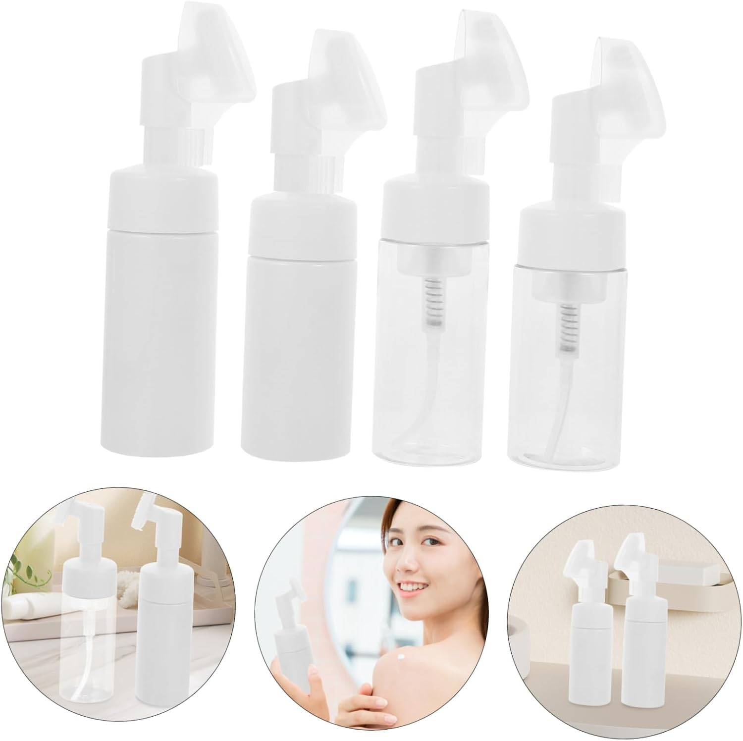 4Pcs Cleansing Bottle Body Wash Container Brush Travel Lotion Container Mini Bubble Bottle Brush Head Bottle Empty Bottle Plastic Face Massage Brush (White, Pack of One)