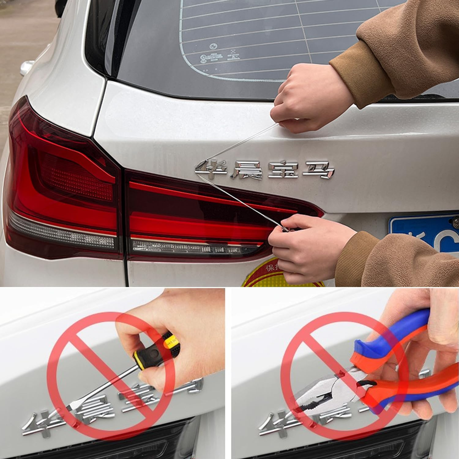 3Pcs Car Emblem Removal 30Cm Badge Logo Remover Sign Board Wire Remover Accessories for Car Motorcycle Truck Van General Car Badge Removal Tool Set image number 3