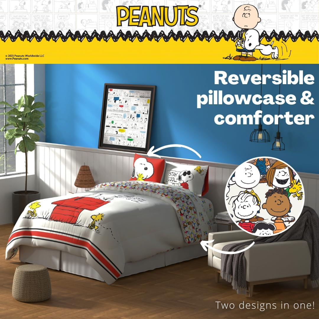 Franco Peanuts Classic Pals Super Soft Comforter and Sheet Set, 5 Piece Queen Size, (Official Licensed Product) Collectibles image number 1