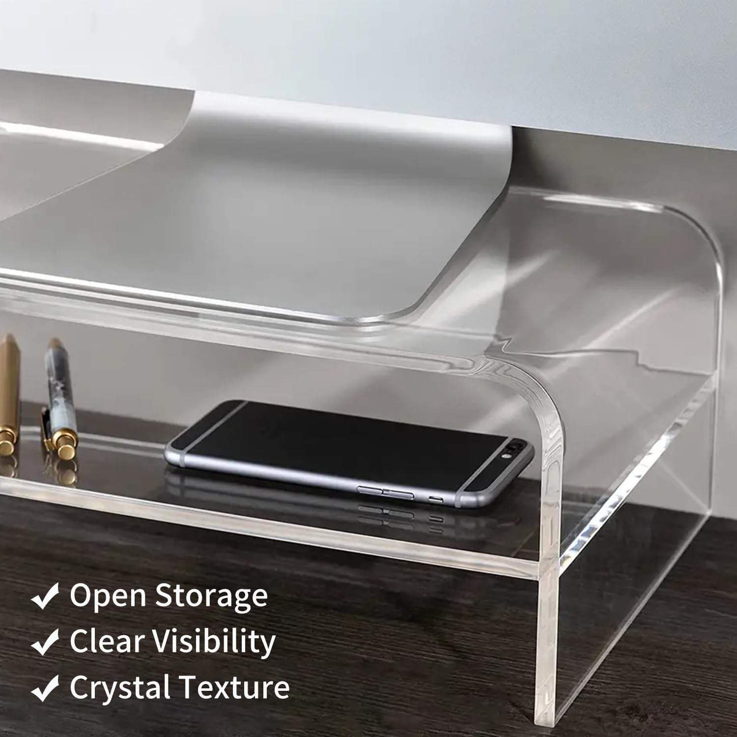 Clear Acrylic Monitor Stand Riser1/ 2 Tier, 5.12 Inches High Clear Computer Desk Organizer Shelf for Multi Media PC Storage Laptop，Multimedia Riser for Home Office (Transparent, 40&times;20&times;12Cm（Two Floors）) image number 1