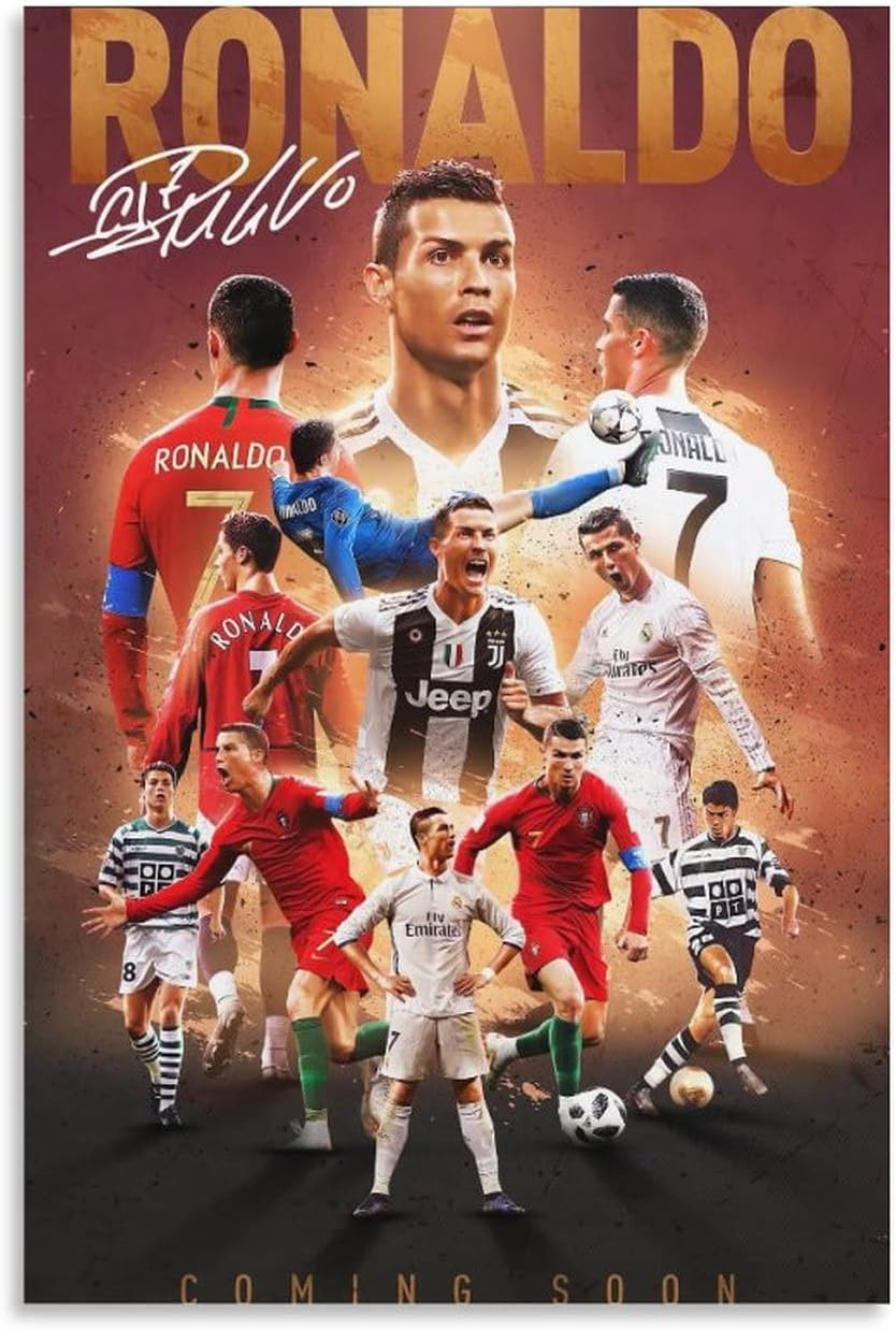 Cristiano Ronaldo Poster 2 Wall Art Canvas Print Poster Home Bathroom Bedroom Office Living Room Decor Canvas Poster Unframe: 12X18Inch(30X45Cm) image number 4