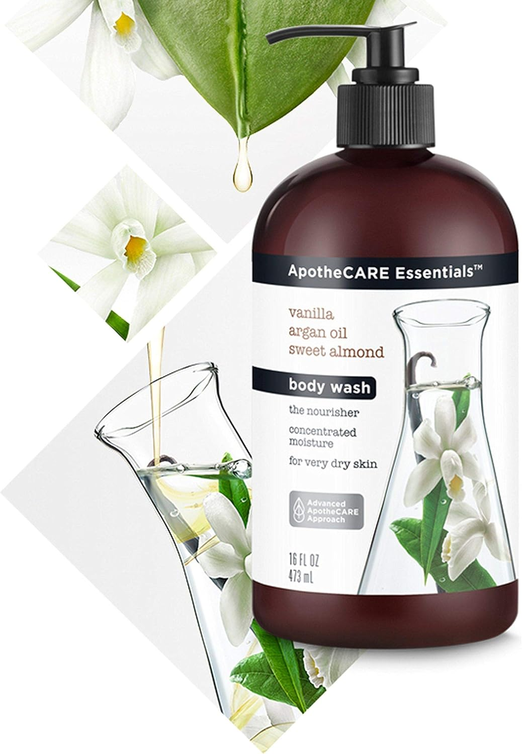 Apothecare Essentials the Nourisher Body Wash, Vanilla, Argan Oil, Sweet Almond, 16 Oz image number 2