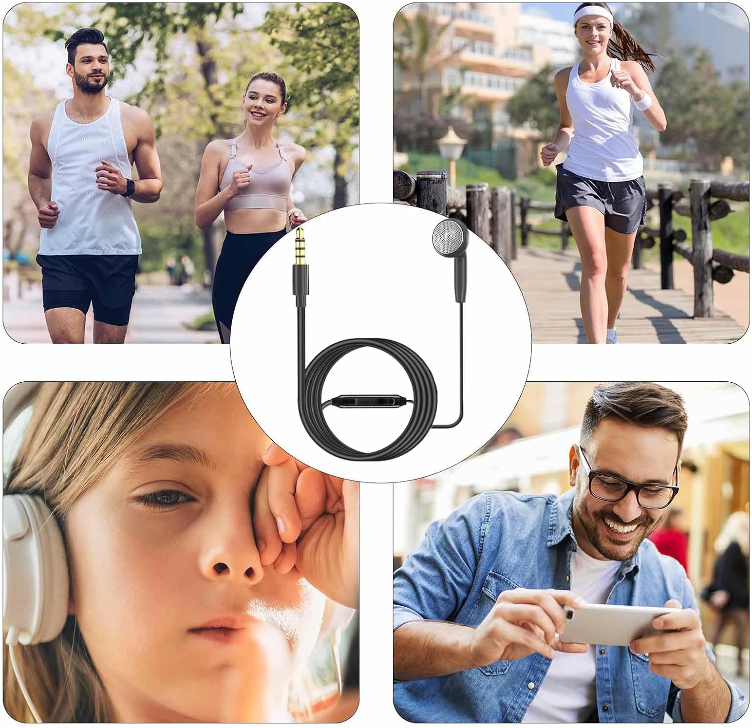 Wired Earphones - Mono Sound Headset, Single Sided Audio Device | Smartphone Compatible Earphones, Convenient Controls for Jogging Routines, In-Ear Microphone Piece for Running , Intensive image number 1