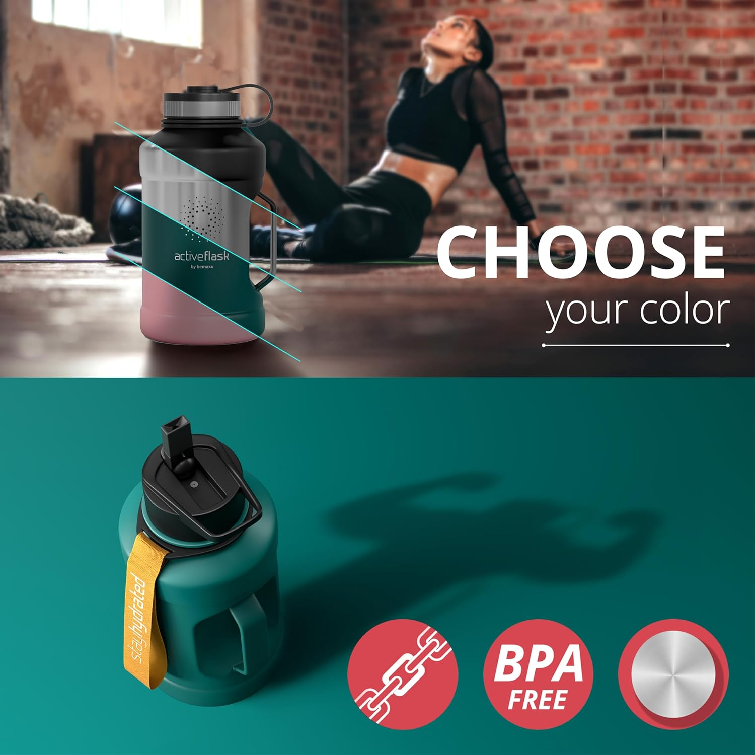 Leakproof Stainless Steel Water-Bottle ACTIVE FLASK + Straw (3 Lids) | Large 1.3/2.2 L Capacity Sports Container Bpa-Free, for Carbonated Drinks, 74 Oz XL Training Outdoor Fitness Water Bottle image number 7