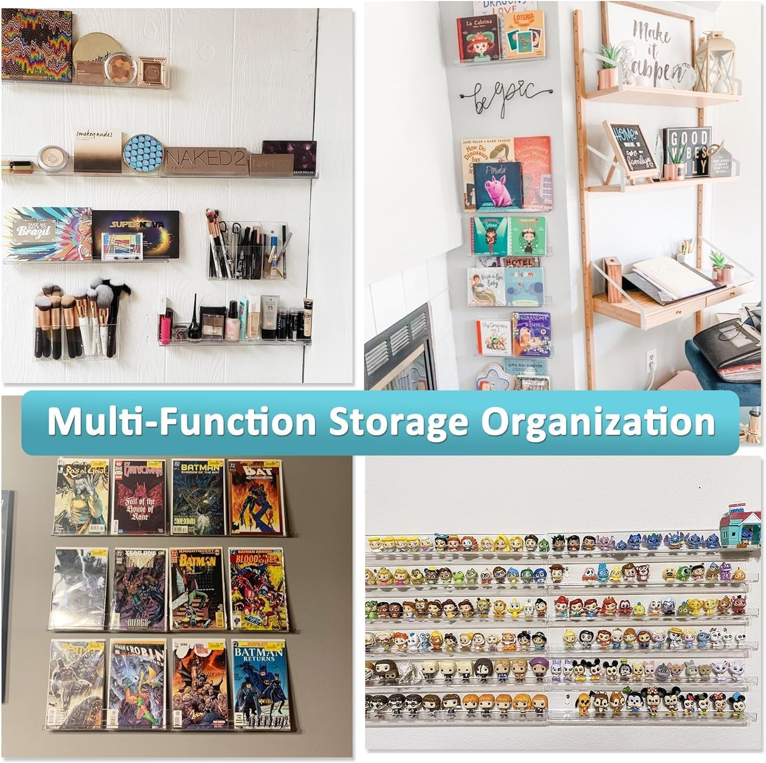 8 Pack Vinyl Record Shelf Wall Mount, 12" Vinyl Holder for Album Record Storage & Display, Clear Acrylic Floating Shelves for Wall Decor, Kids Bookshelf, Magazine Rack, Picture Ledge image number 4