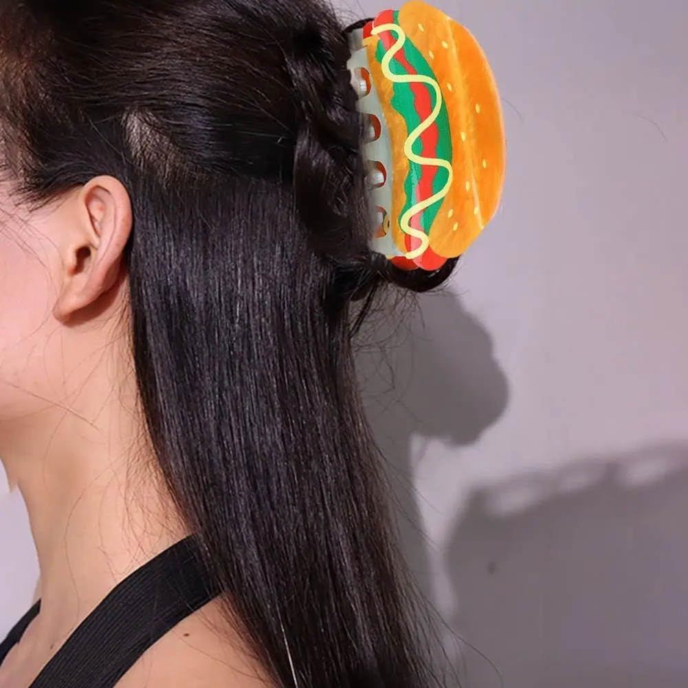 Hot Dog Hair Claw Clips, Unique Food Claw Clip, Acetate Hair Clips for Women, Fun Accessories - Transparent image number 3