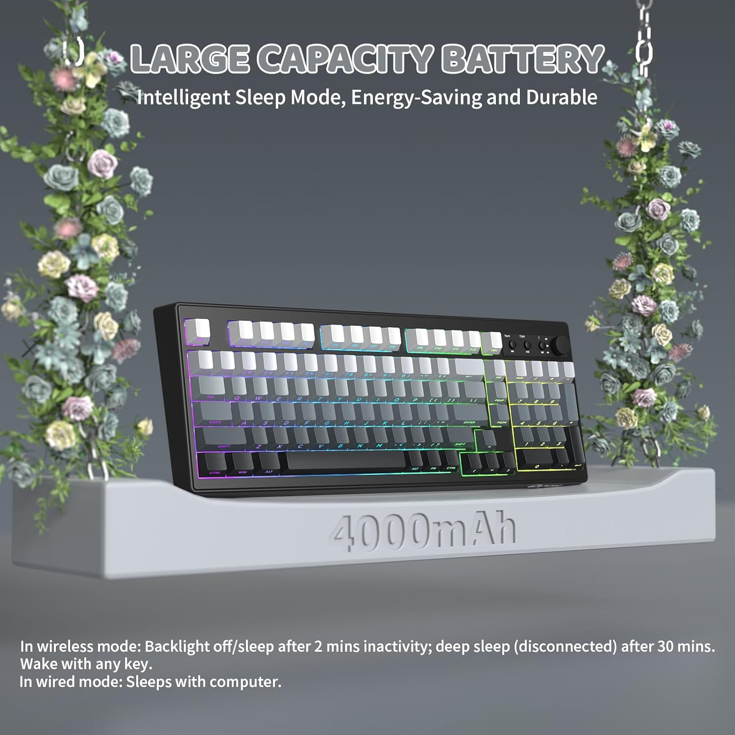 ZIYOU LANG K100 Wireless Gaming Keyboard,99 Keys Tri-Mode Bt/2.4Ghz/Usb-C Creamy Color Keyboard with Number Pad Rgb,Media Knob Custom Programmable Computer Keyboards for Pc/Mac/Xbox (Black)