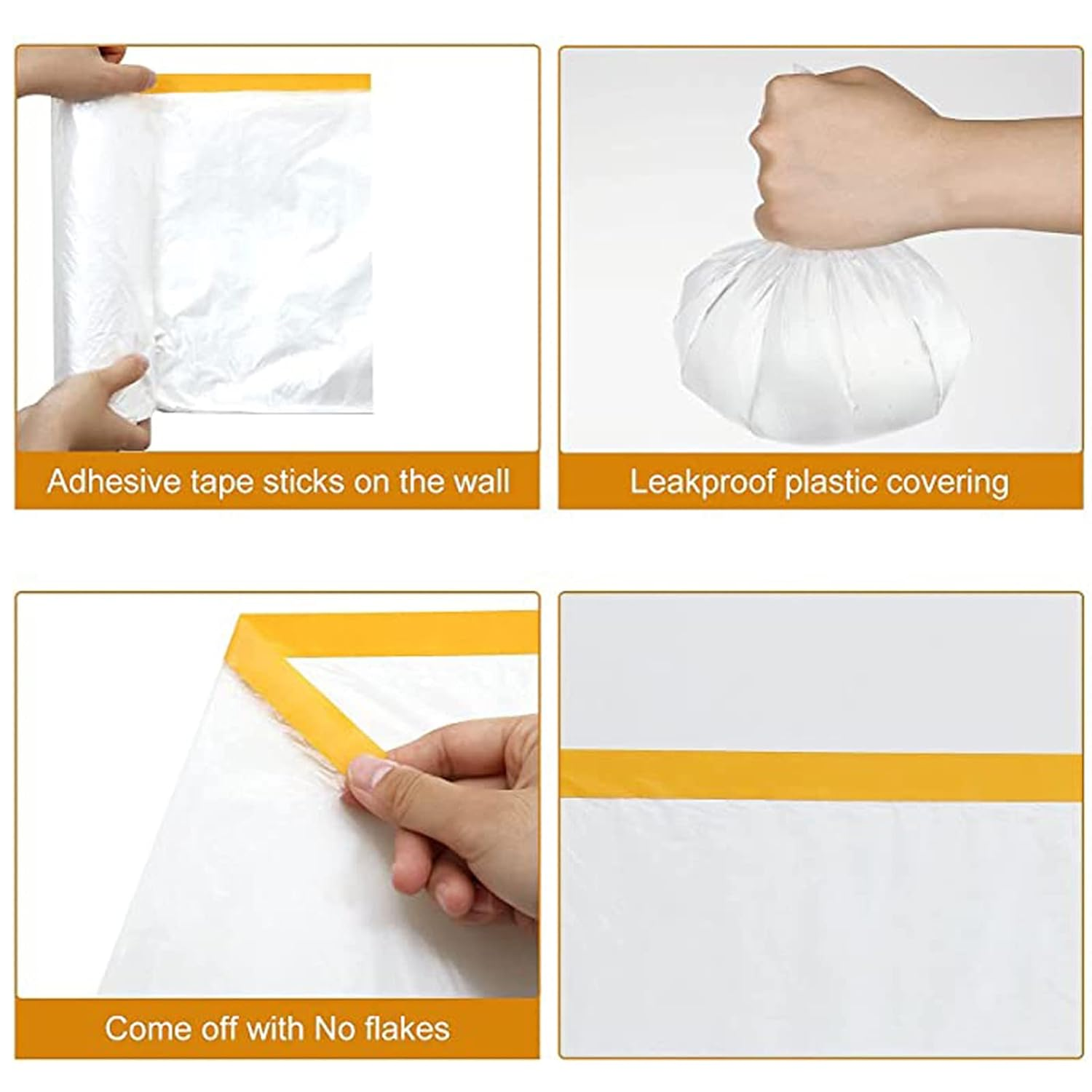 2-Roll 65.5Ft Indoor Pre-Taped Masking Film, Pretaped Plastic Masking Film for Automotive Painting Covering, Adhesive Plastic Painting Drop Film, Automotive Best Masking Tape Paint,65.6-Feet/Pack