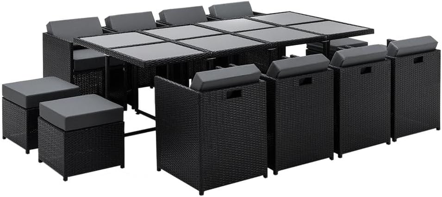 Gardeon Outdoor Dining Set 9Pcs Rattan Wicker Lounge Setting Table and Chairs, Patio Conversation Sets Furniture Garden Backyard, Weather-Resistant Cushions Storage Cover Grey with Ottoman