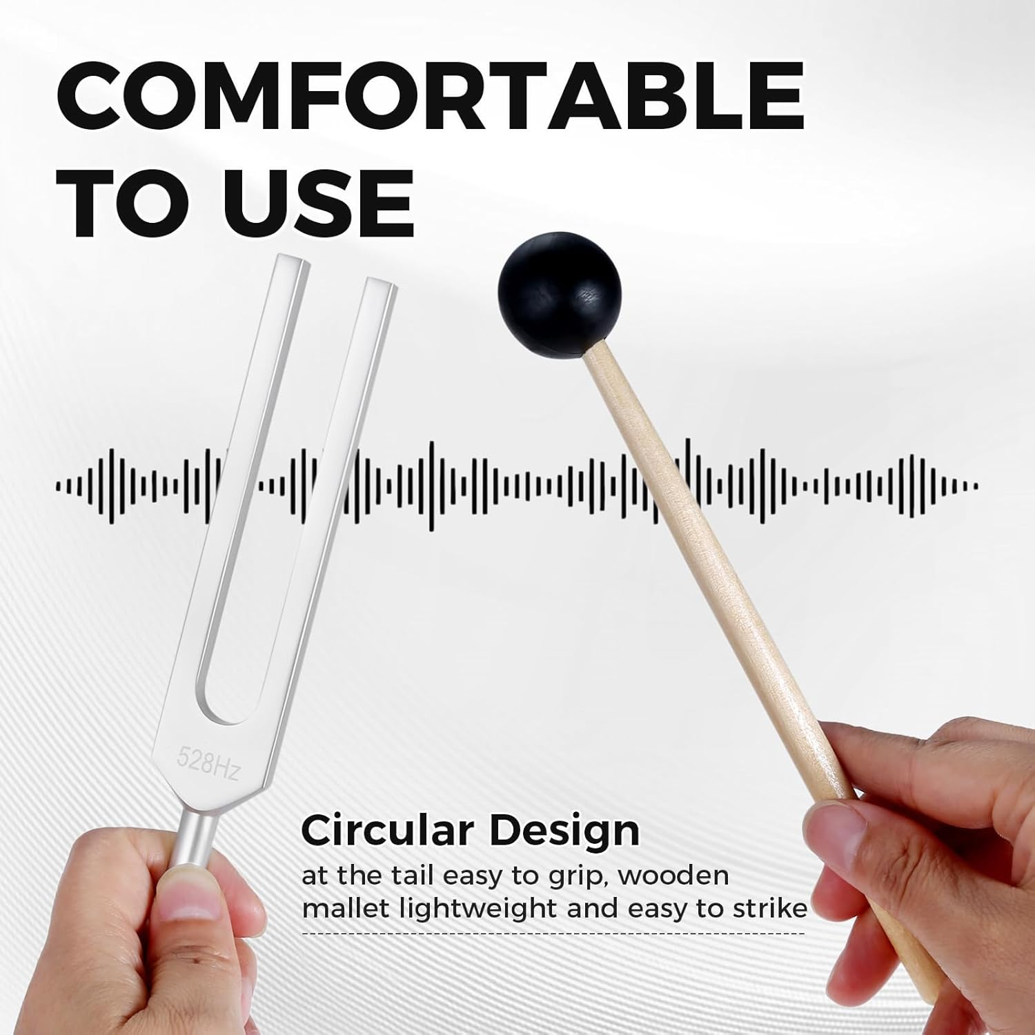 528 Hz Tuning Fork for DNA Repair Healing, Perfect Healing, Musical Instrument, Sound Therapy, Vibration, with Silicone Hammer, Bag and Cleaning Cloth image number 2
