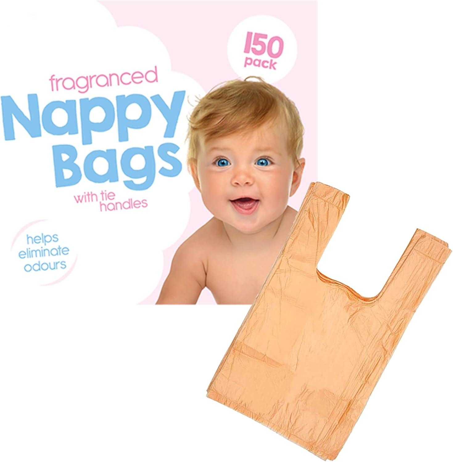 150 Coloured Nappy Bags with Tie Handles, Fragranced for Eliminating Odours, Durable and Leak-Proof, Light-Weight and Perfect for Babies Travel Bags image number 3