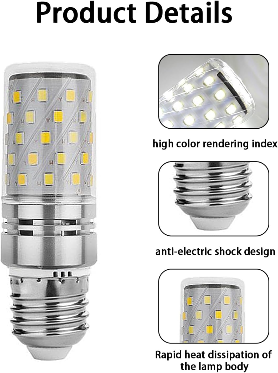2Pcs E27Led Corn Bulb, Energy-Saving Led Light Bulb,E27 Edison Screw Bulb,12W Constant Current Model White Light 6000K,280&deg; Beam, Household Non-Dimmable，No Flash [Silver,Gold] image number 2