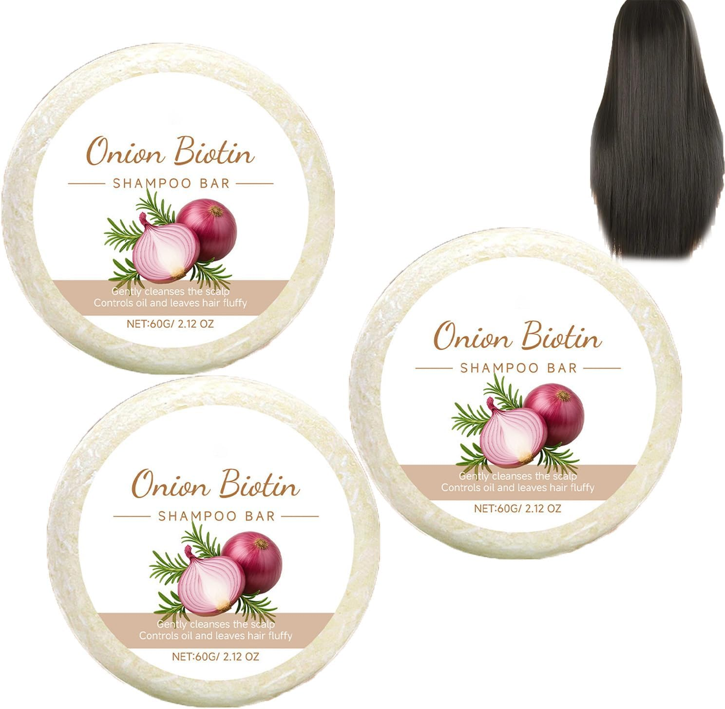 Onion Biotin Shampoo Bar,Rosemary Shampoo,Deep Cleansing & Moisturizing Shampoos,Refreshing Solid Anti-Dandruff Shampoos Bar,Rich Lather for All Hair Types,Fine Hairs for Men & Women (3 PCS)