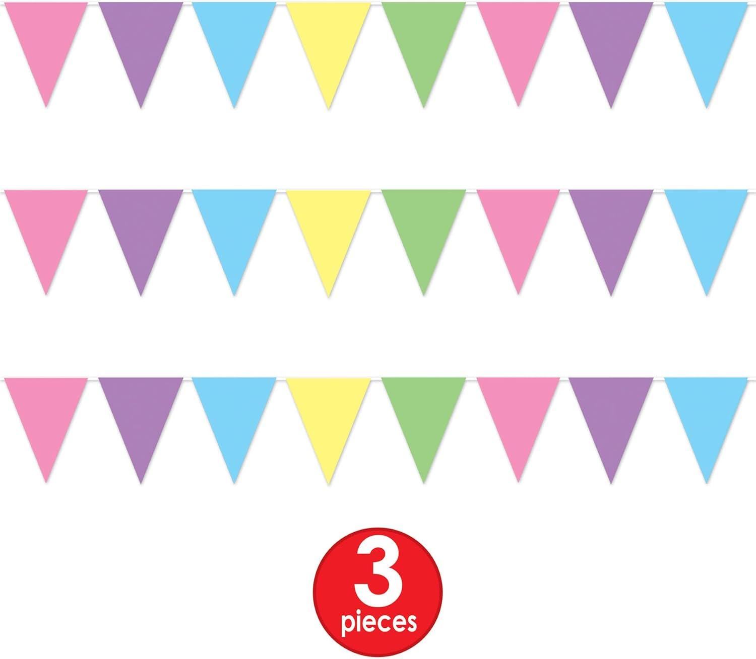 Beistle 3 Piece Pastel All Weather Plastic Pennant Banners, Multicolored image number 2