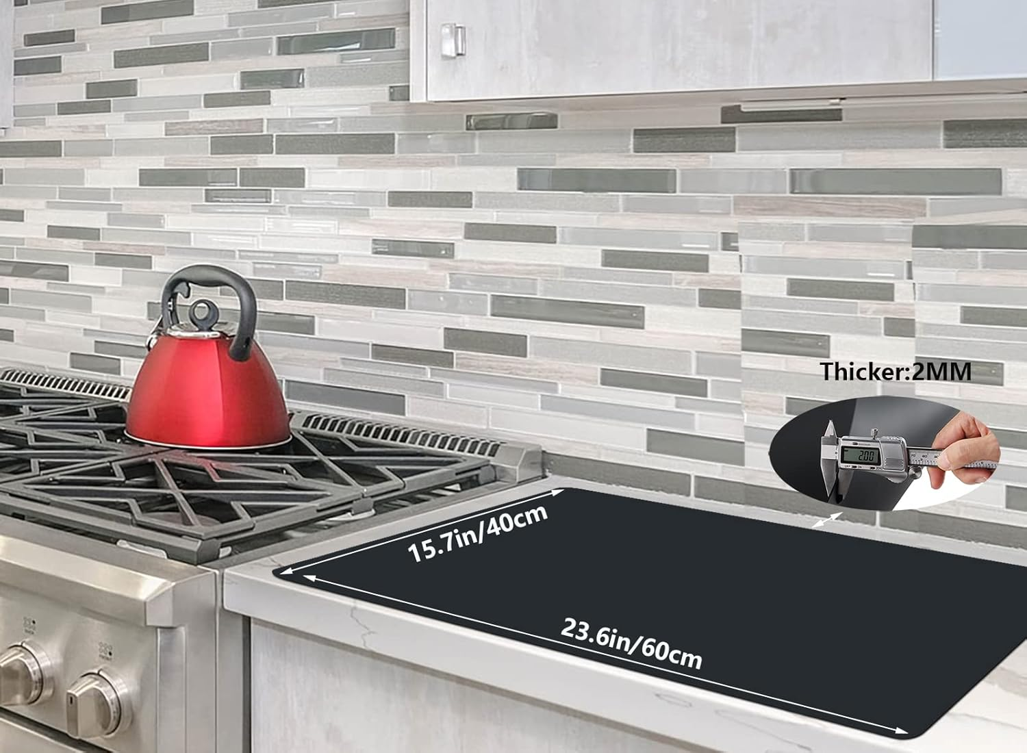 Emolife Heat Resistant Mat for Air Fryer Site On, Thick Silicone Mats for Kitchen Counter, Countertop Protector, No-Slip (Black) - Black image number 4