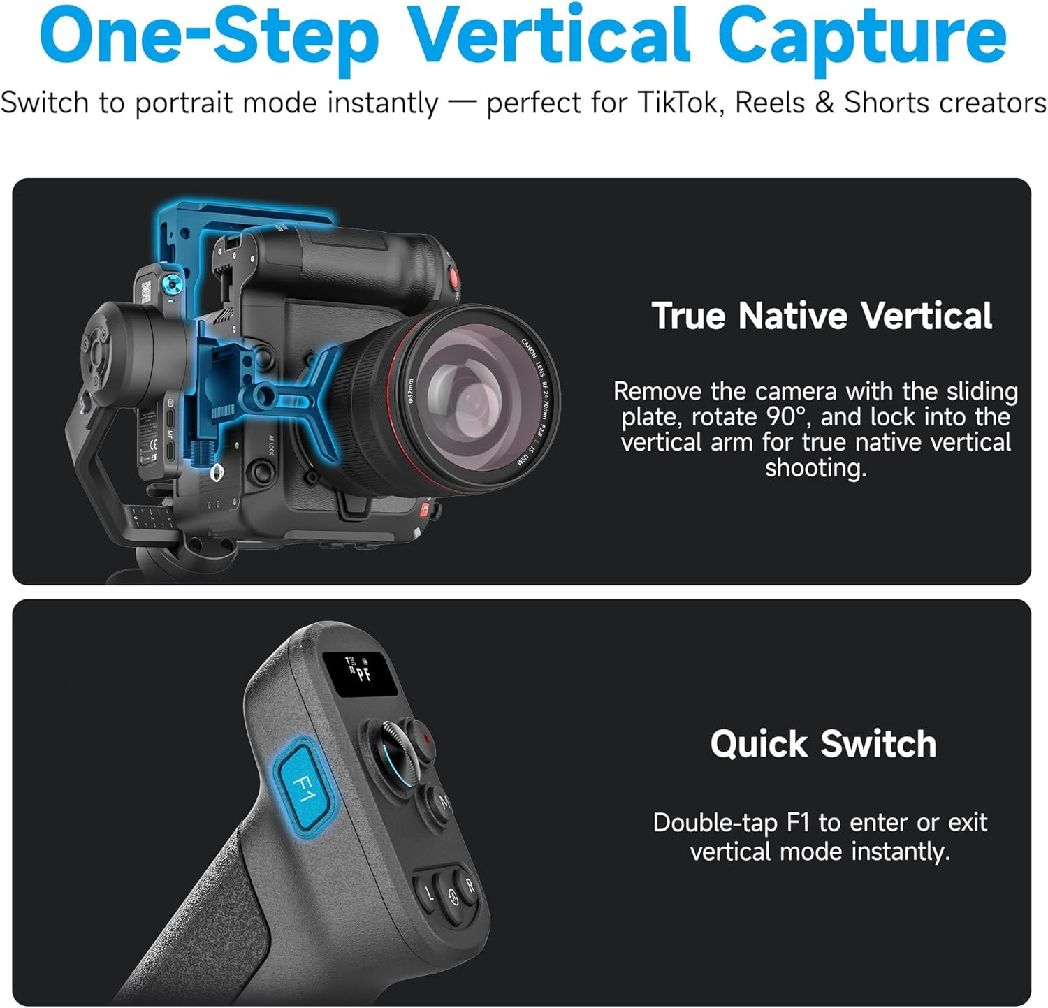 Feiyutech SCORP-C2 Gimbal Stabilizer DSLR and Mirrorless Camera, Camera Gimbal with Built-In AI Tracking, Native Vertical Shooting, 3.5Kg/7.72Lbs Payload for Canon/Sony/Panasonic/Nikon/Fujifilm image number 2