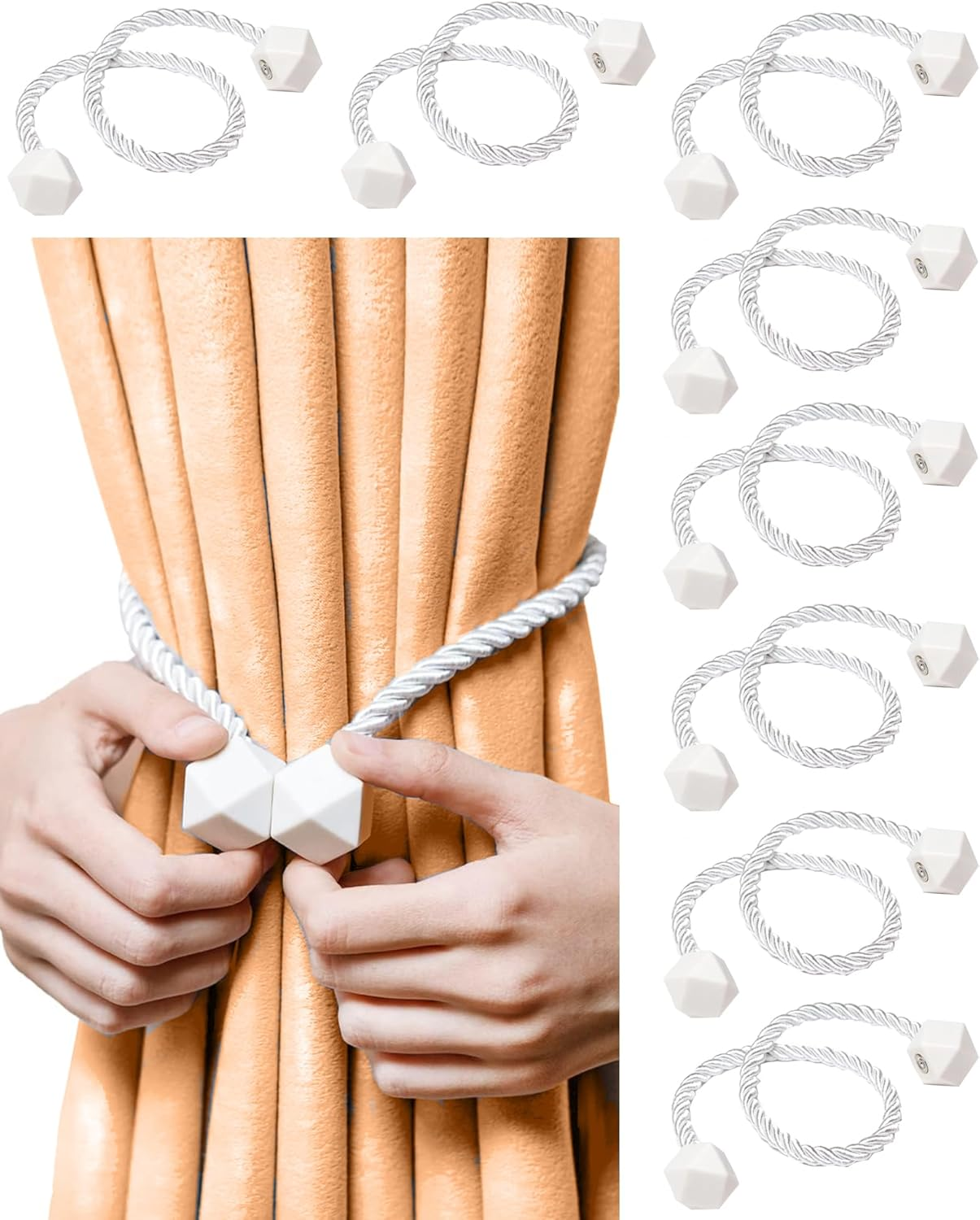 8 Packs Magnetic Curtain Tiebacks for Drapes, Decorative Drape Tie Backs Holdback Holder, Convenient Drape Tie Backs, Curtain Tie Backs Holdback Holder for Window Draperies, No Tools Required (White) image number 2