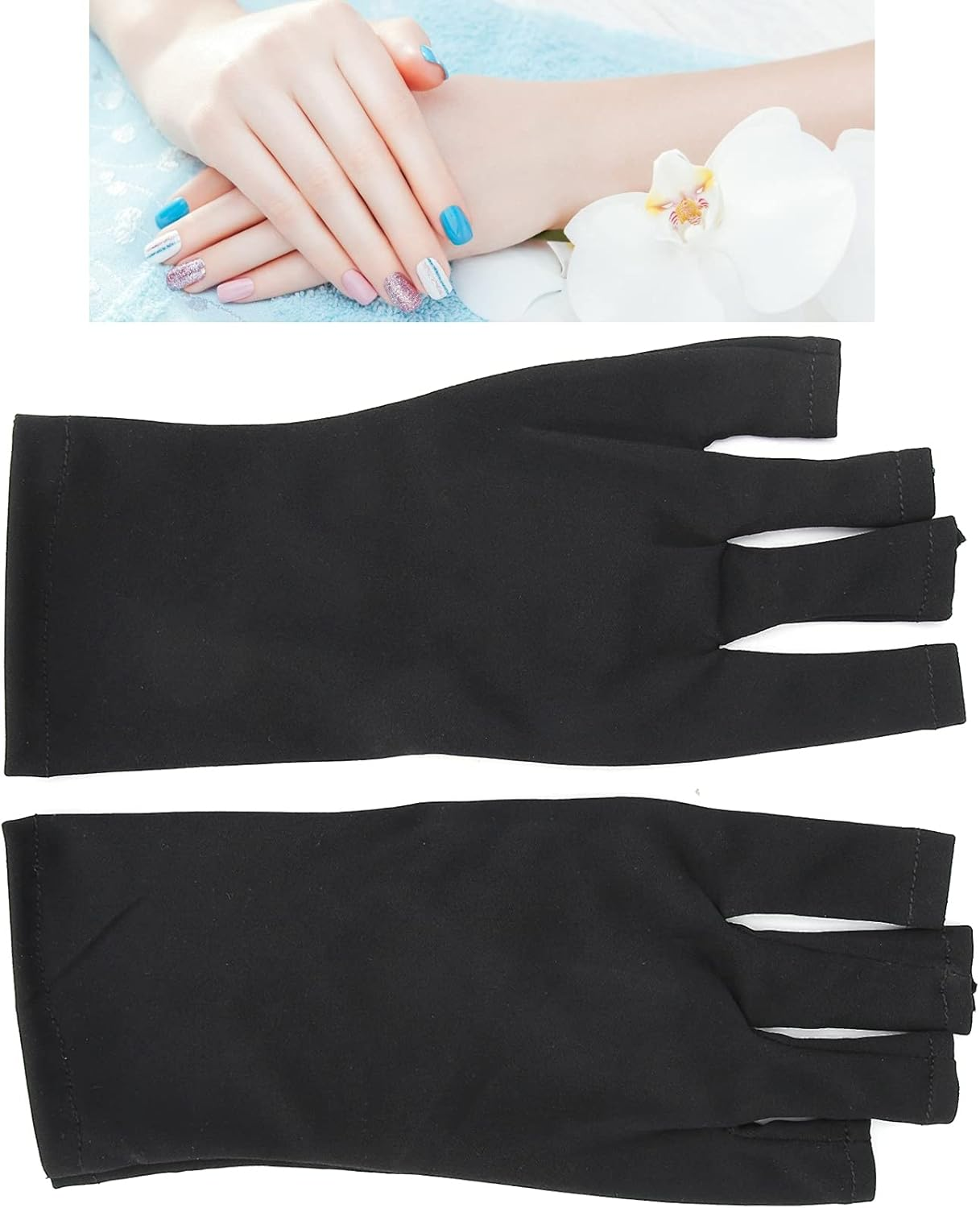 UV Protection Nail Art Gloves, Nail Art Skin Care Glove Polyester UV Resistant for Driving for Canoe for Hiking(Black) image number 4