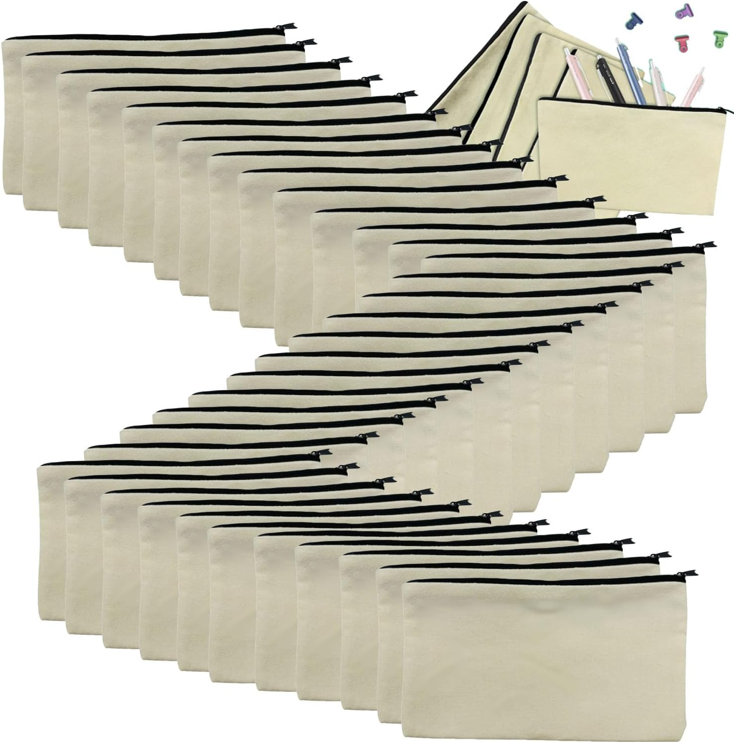 24 Canvas Zipper Bags, Blank DIY Craft Pen Bag, Graffiti Stationery Bags, Makeup, Storage Pencil Case, Multi-Purpose Cosmetic for Storing Personal Items for Work and Travel image number 5