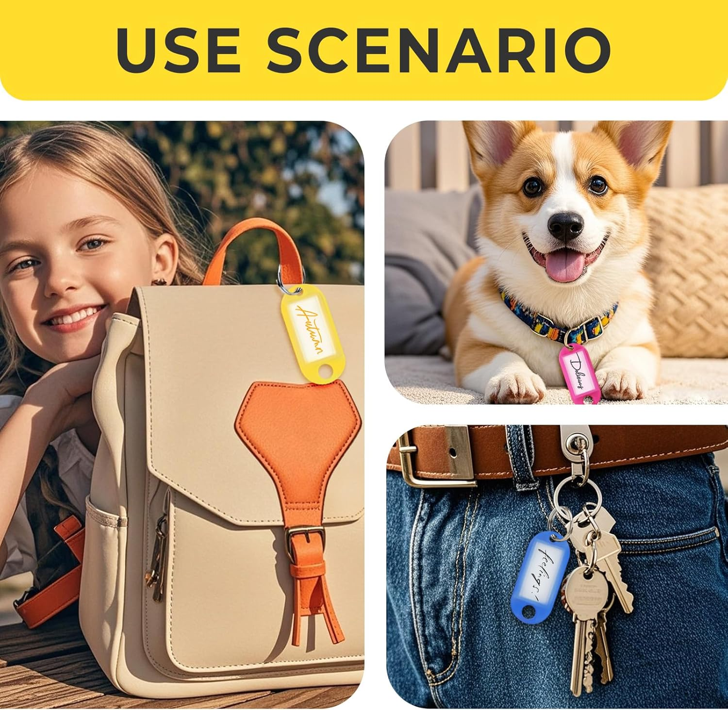 50 Pcs Plastic Key Tags,Split Ring Coloured Labels Key Tags Suitable for Suitcase Backpack Exterior Household Products Classification for Office Workers Parents and Student (50 Pcs) image number 4