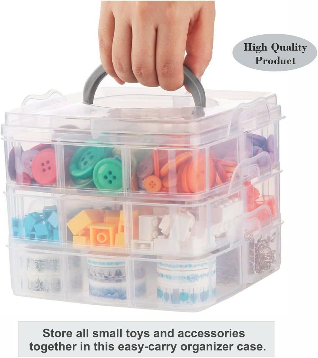 Three-Layer Detachable Transparent Storage Box, 3 Colors, 18 Grids, Plastic Organizer Box for Cosmetics, Jewelry, Craft Supplies, 15X15X12.5Cm - Clear image number 4