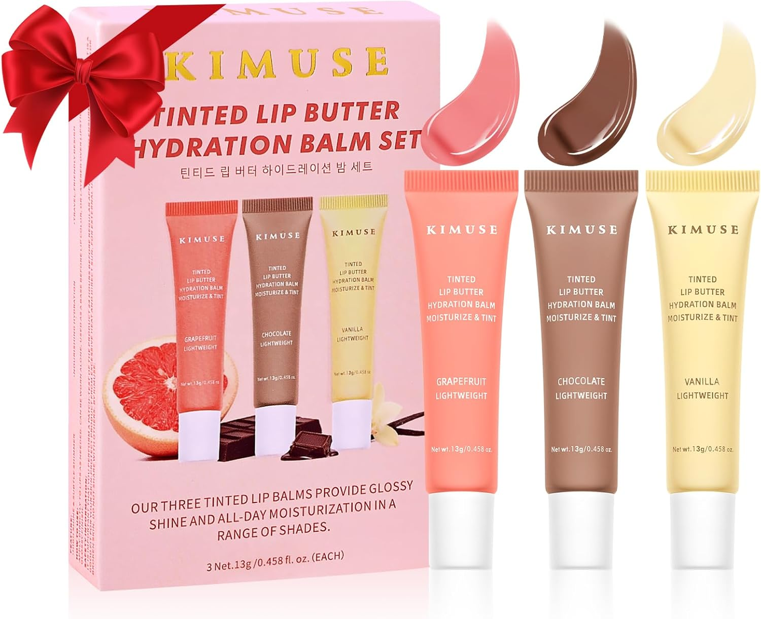 KIMUSE Tinted Lip Balm Trio, Hydrating Lip Butter Moisturizing for Shine Finish & Soft, Cruelty-Free & Vegan Formula
