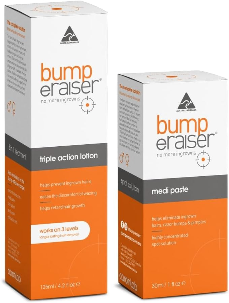Bump Eraiser Triple Action Lotion Duo &ndash; Ingrown Hair Prevention & Treatment Kit with Lotion & Medi Paste &ndash; Razor Bump Solution for Bikini Line, Face, Underarms &ndash; Post Waxing & Shaving Care