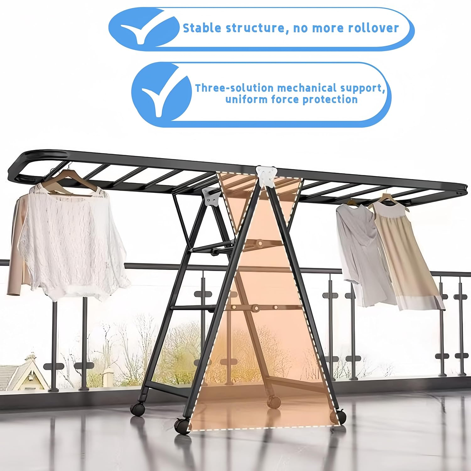 Clothes Drying Rack,Folding Adjustable Clothes Airer,3-Tier Clothes Rack Free-Stand,Indoor Outdoor Clothes Rack with 4 Universal Wheels image number 1