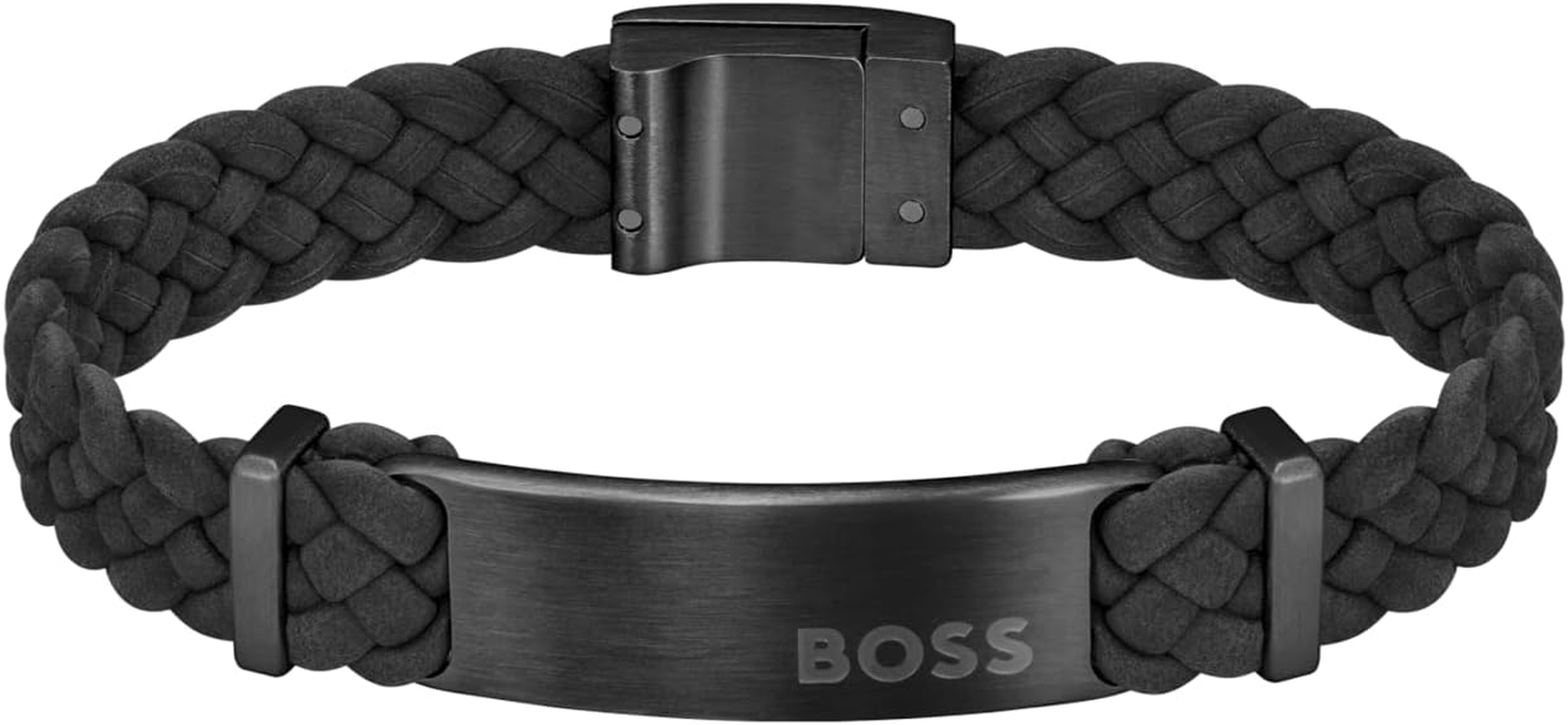 Hugo Boss Men'S 1580608M Black Steel & Leather Bracelet, Black, One Size image number 3