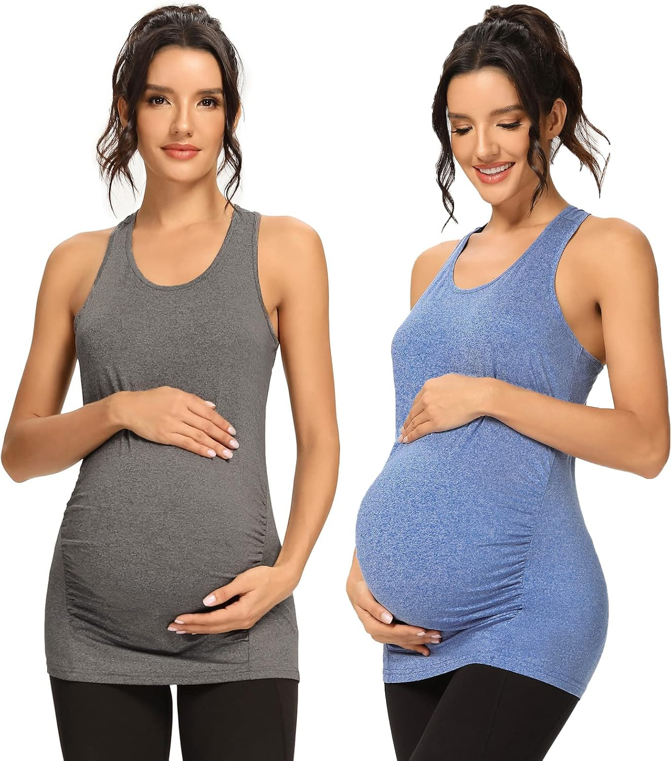 Ecavus 3PCS Women'S Maternity Tank Tops Seamless Racerback Workout Athletic Yoga Tops Pregnancy T-Shirt image number 2