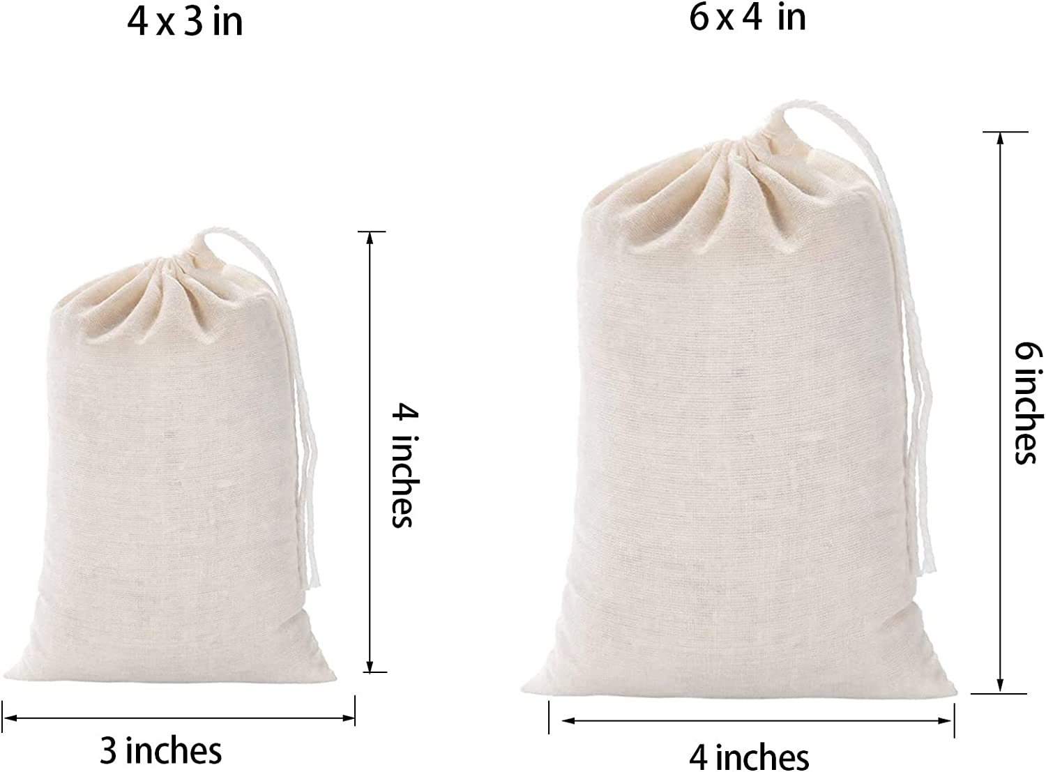 20 Pcs Muslin Drawstring Bags - Natural Unbleached Cotton Straining Herbs Cheesecloth, Coffee Tea Brew, Soup Gravy Broth Stew, Bone Broth Brew, Spice Bags - 6 X 4 Inches image number 6