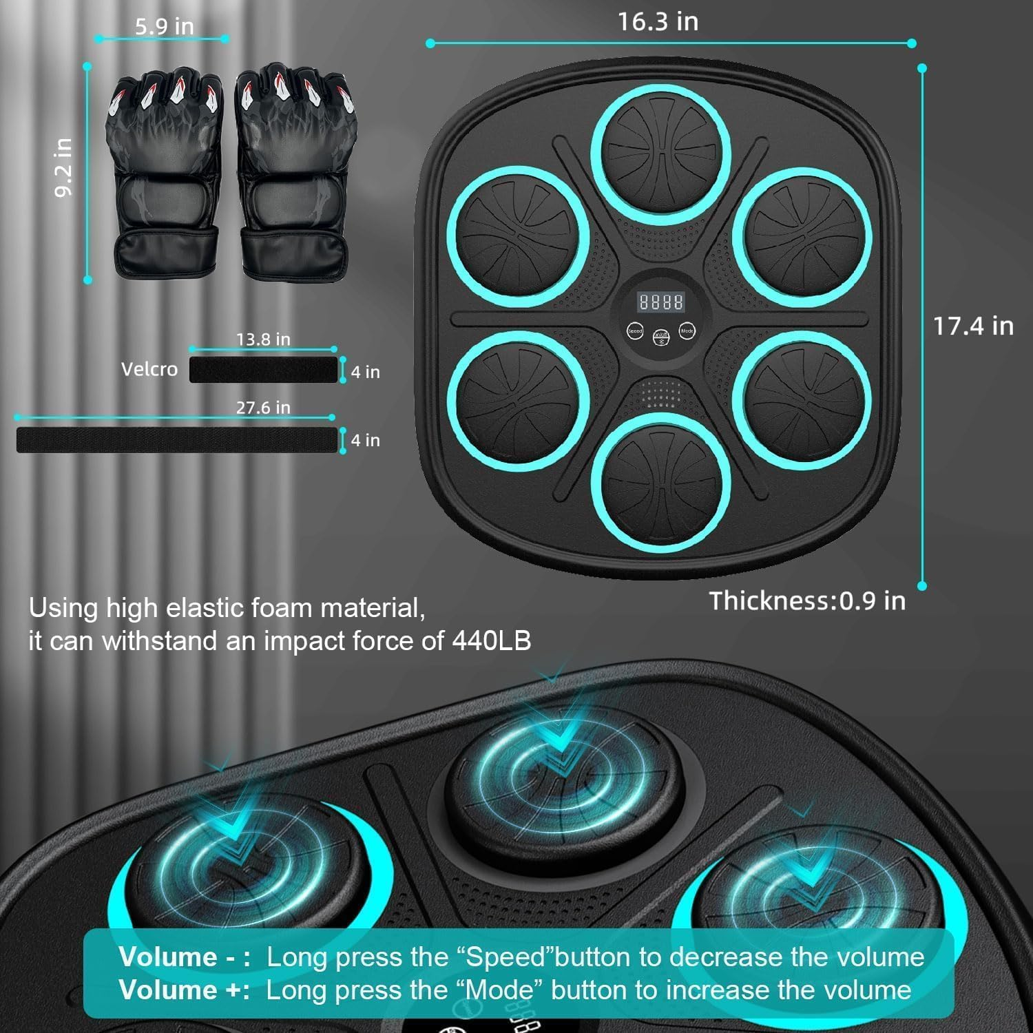 Youngly 2025 New Smart Music Boxing Machine with Boxing Gloves, Wall Mounted Smart Bluetooth Boxing Trainer with LED, Electronic Focus Agility Training Digital Boxing for Adults and Kids(Blue Light) image number 3