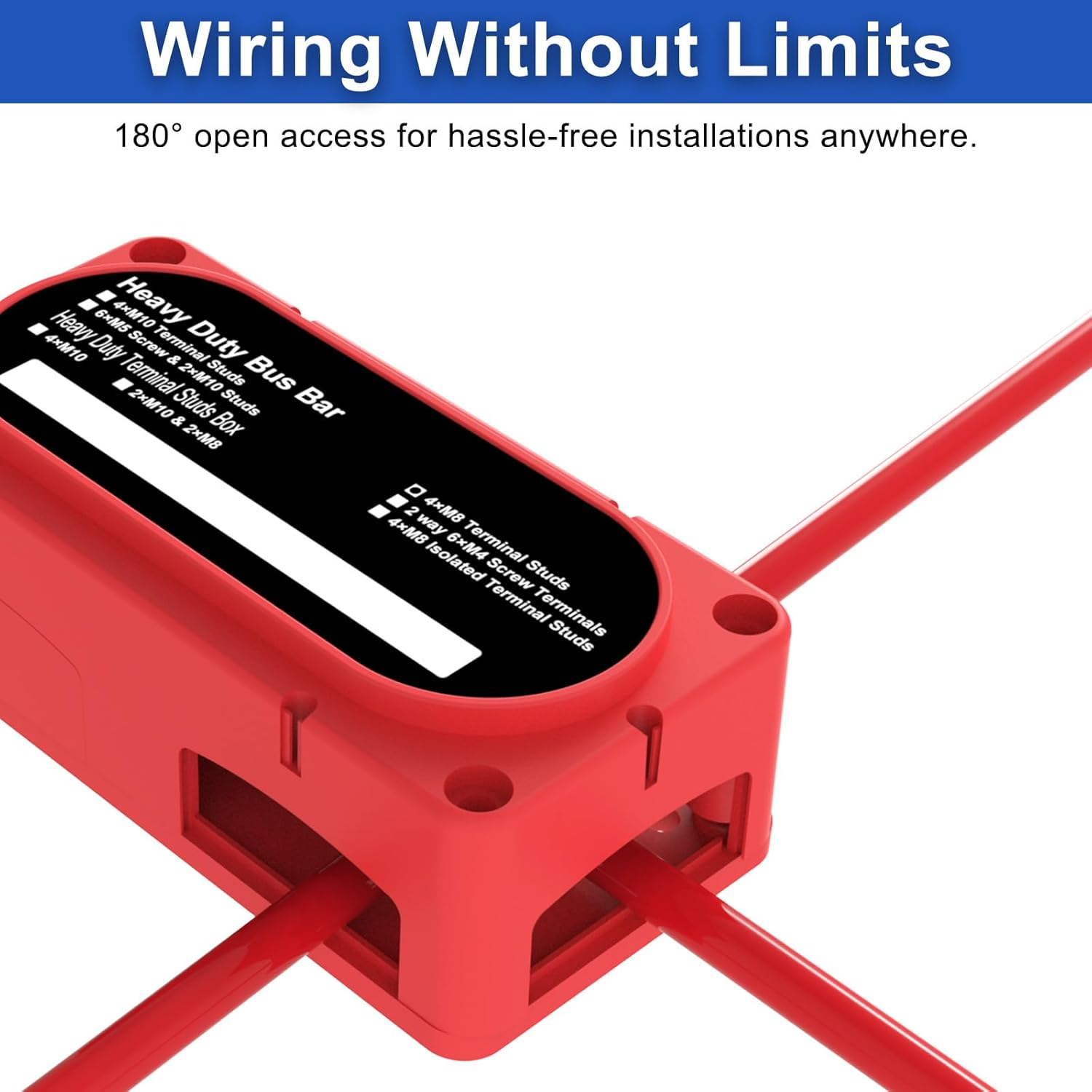 Heavy Duty Bus Bar 300A 12V Power Distribution Block with 5/16" (M8) 4-Posts Terminals Block with Cover for Automotive, Marine, Battery System(Red) image number 2