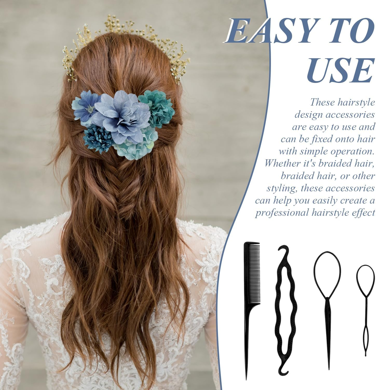 21 Flower Headpieces and 4 Pieces Hairpin, Hair Styling Accessories, Elee Floral Hairpin, Party Clothing Accessories image number 3