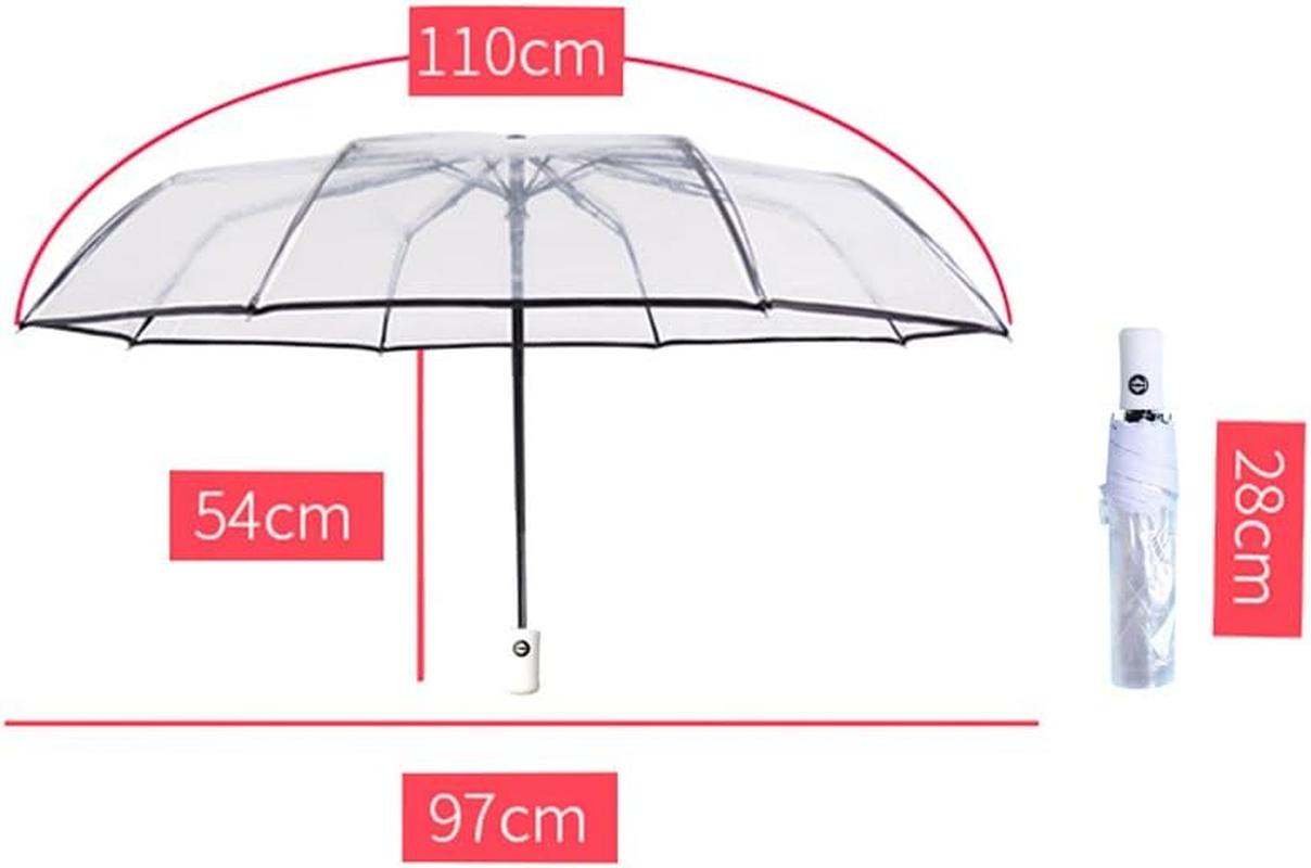 AIXICWXI Full Automatic Folding Transparent Auto Open Close Umbrella Travel Umbrella Tri-Fold Clear Rain Umbrella with Frosted Handle Clear Folding Umbrella Windproof - White image number 2