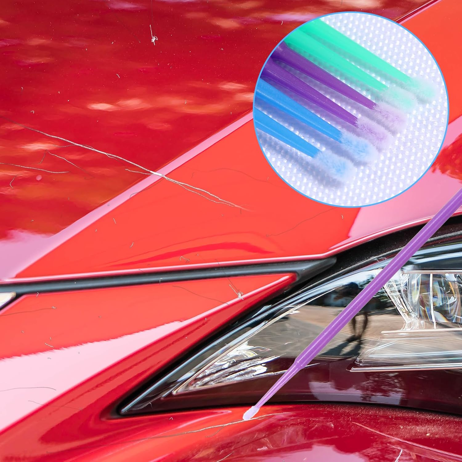 300Pcs Micro Applicator Brush,Touch up Paint Brushes for Automotive Paint Chip Repair Disposable, 3 Different Sizes of Micro Applicators 1.5Mm, 2Mm, 2.5Mm, Blue Green Purple image number 1