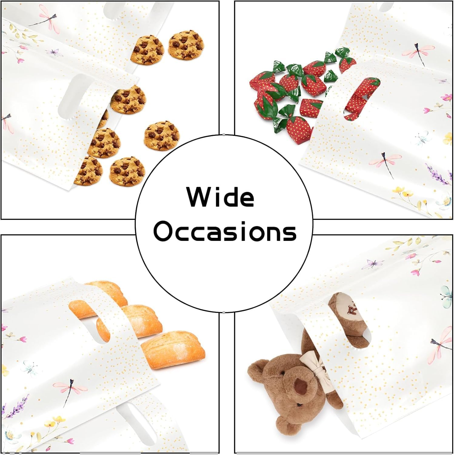 YJSPARKK 50 PCS Party Favor Bags,Goodie Candy Bags with Handles,Flower Pattern Plastic Small Gift Bag Bulk for Birthday,Baby Shower, Wedding, Thanksgiving,Christmas, New Years image number 4