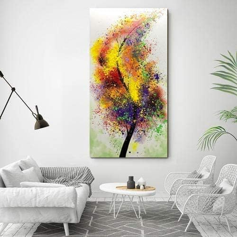 Framed Oil Painting,Hand Painted Modern Abstract Textured Big Wall Paintings,Can Be Hung Home Decoration Large Canvas Wall Art,Colorful Tree (80 X 40 Cm) image number 2