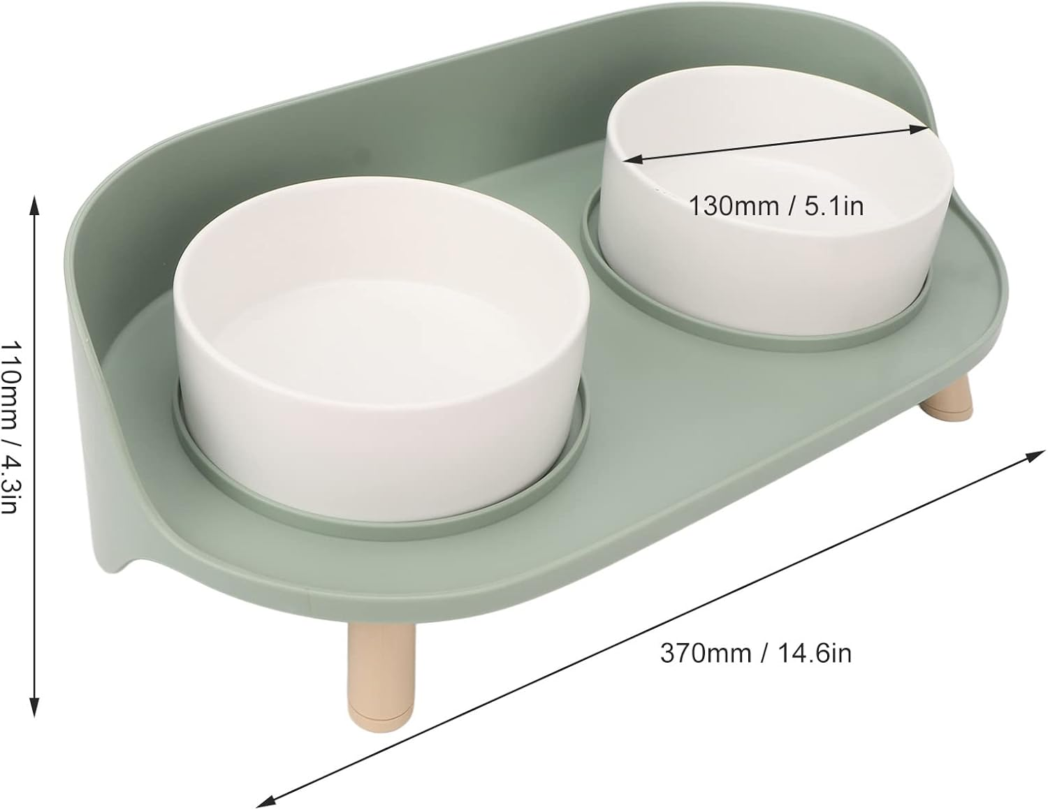 Raised Puppy Dishes for Food and Water, Ceramics Cat Raised Bowls Prevent Spill Cervical Spine Protection Double Food Water Elevated Bowls for Cat Supplies White(Green) - Green image number 4