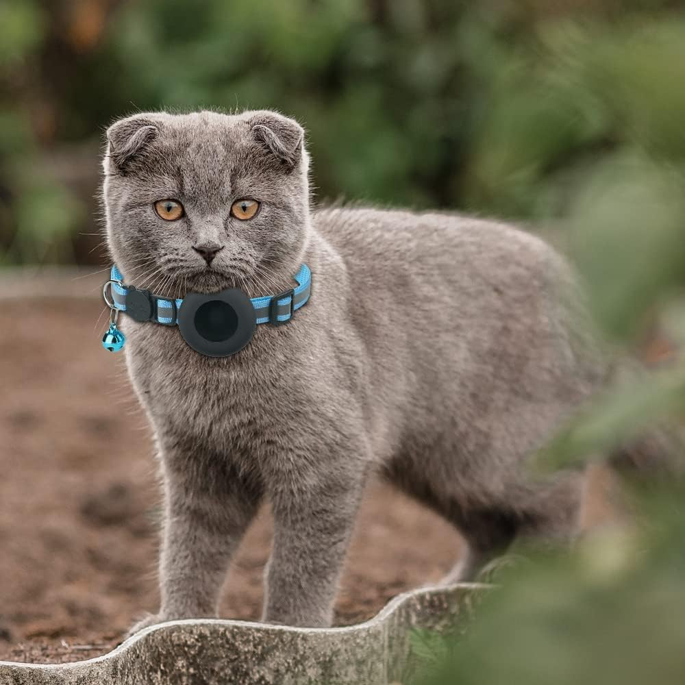 Airtag Cat Collar, Reflective Cat Collar with Bell, Reflective Collar with Safety Closure, Airtag Holder in 3/8 Inch Width, Safe, Lightweight, Comfortable image number 1